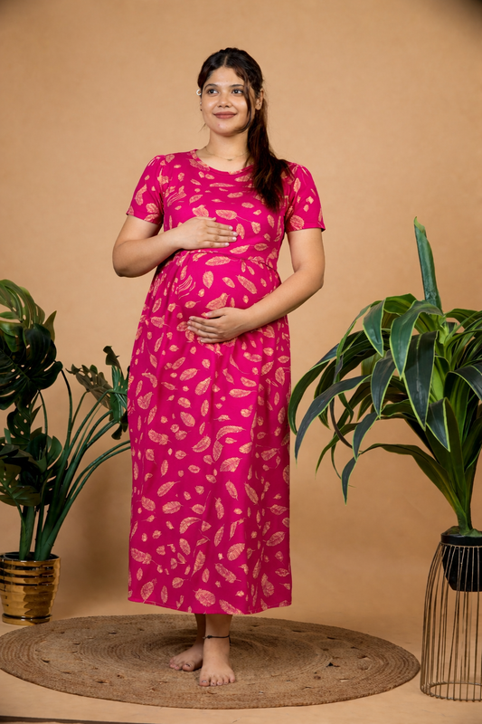 Zipless Cotton Maternity & Feeding Nightgown | Pregnancy Nighty | MP01
