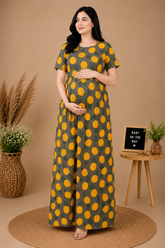 Zipless Cotton Maternity & Feeding Nightgown | Pregnancy | Tropical Bliss