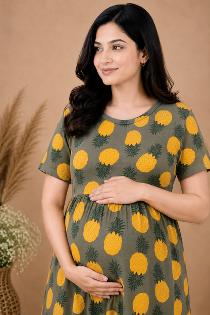 Zipless Cotton Maternity & Feeding Nightgown | Pregnancy | Tropical Bliss
