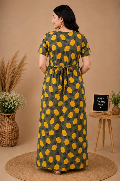 Zipless Cotton Maternity & Feeding Nightgown | Pregnancy | Tropical Bliss