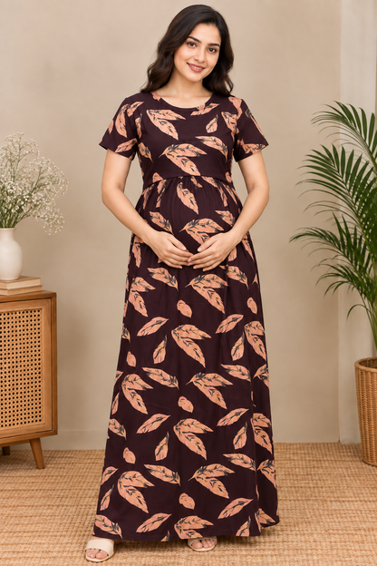 Zipless Cotton Maternity & Feeding Nightgown | Pregnancy | Mahagony