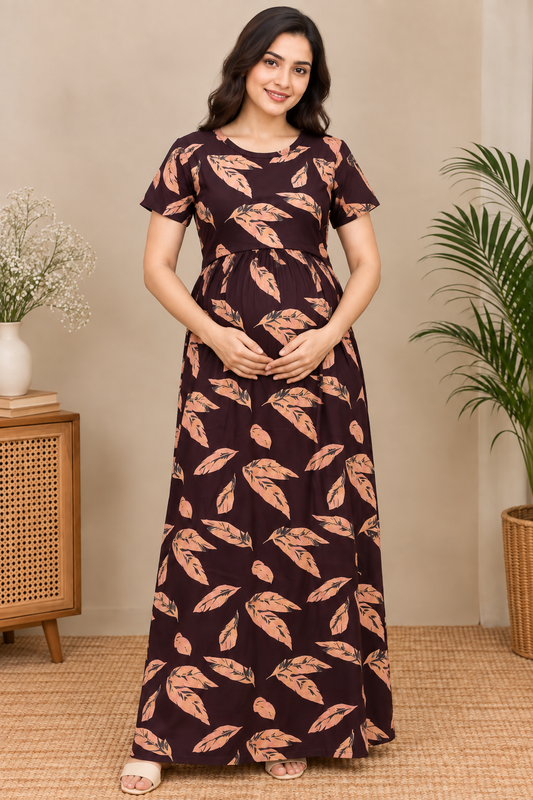 Zipless Cotton Maternity & Feeding Nightgown | Pregnancy | Mahagony