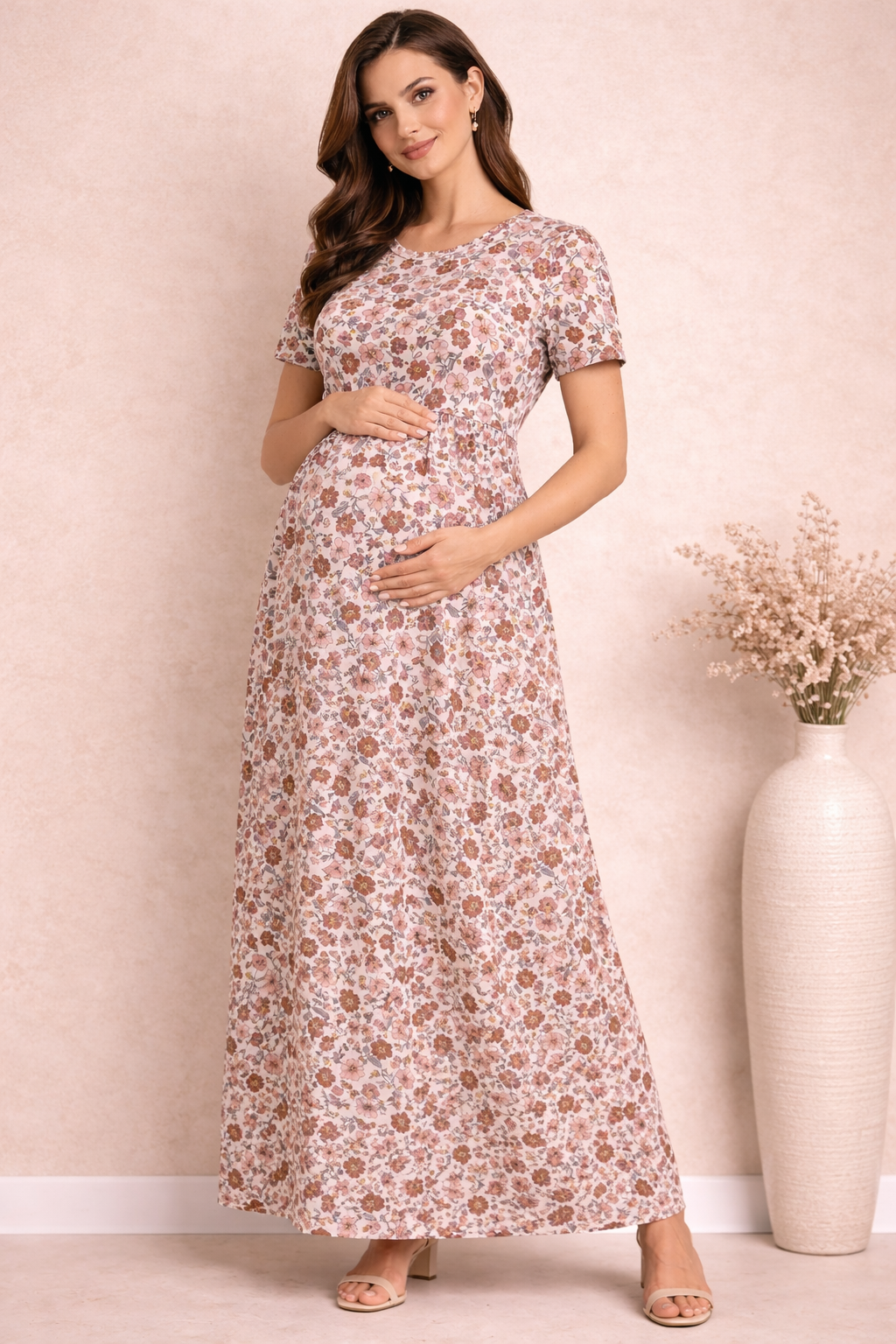Zipless Cotton Maternity & Feeding Nightgown | Pregnancy Nighty | WhiteFloral