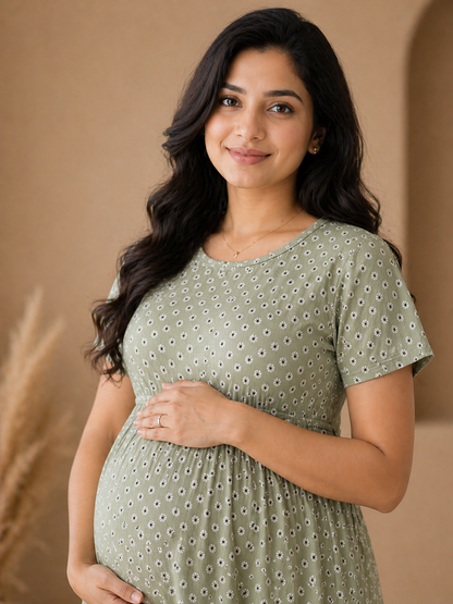 Zipless Cotton Maternity & Feeding Nightgown | Pregnancy Nighty | Daisy