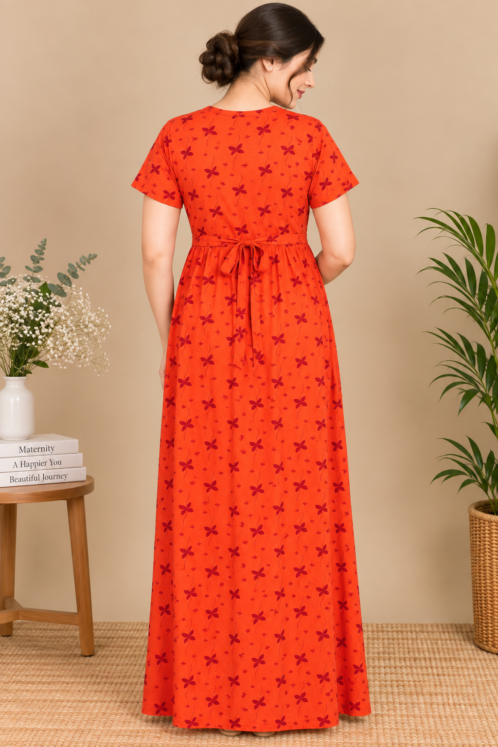 Zipless Cotton Maternity & Feeding Nightgown | Pregnancy | Rust Flora