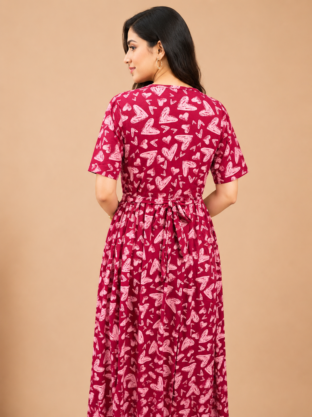 Zipless Cotton Maternity & Feeding Nightgown | Pregnancy | Red Sketch Heart