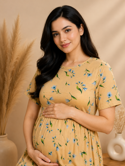 Zipless Cotton Maternity & Feeding Nightgown | Pregnancy | Vanilla Bloom