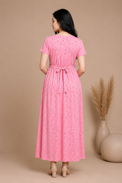 Zipless Cotton Maternity & Feeding Nightgown | Pregnancy Nighty | Rosy