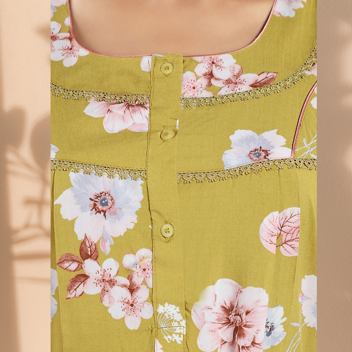 Jammies Haven Rayon Nighty in Light Yellow | Premium Nighty | Short Sleeve |Side Pocket | RY