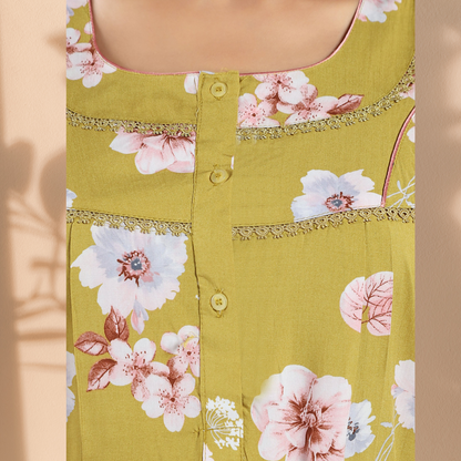 Jammies Haven Rayon Nighty in Light Yellow | Premium Nighty | Short Sleeve |Side Pocket | RY