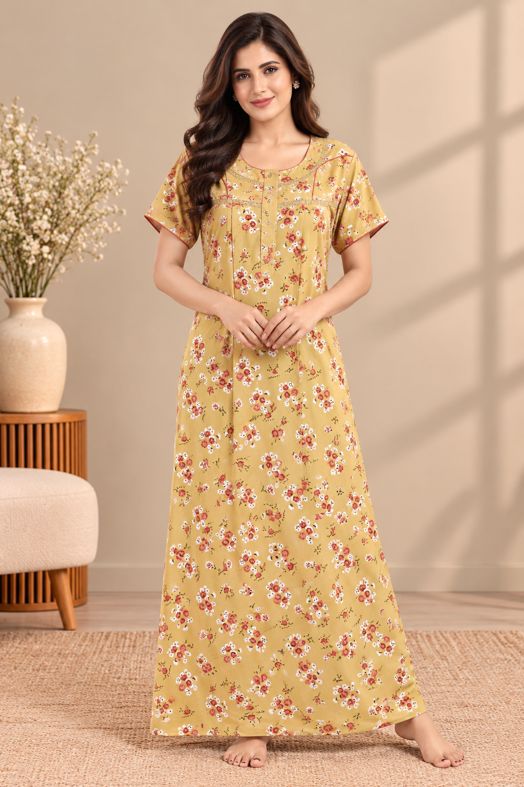 Jammies Haven Premium Rayon Nighty for Women | Mustard