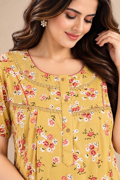 Jammies Haven Premium Rayon Nighty for Women | Mustard