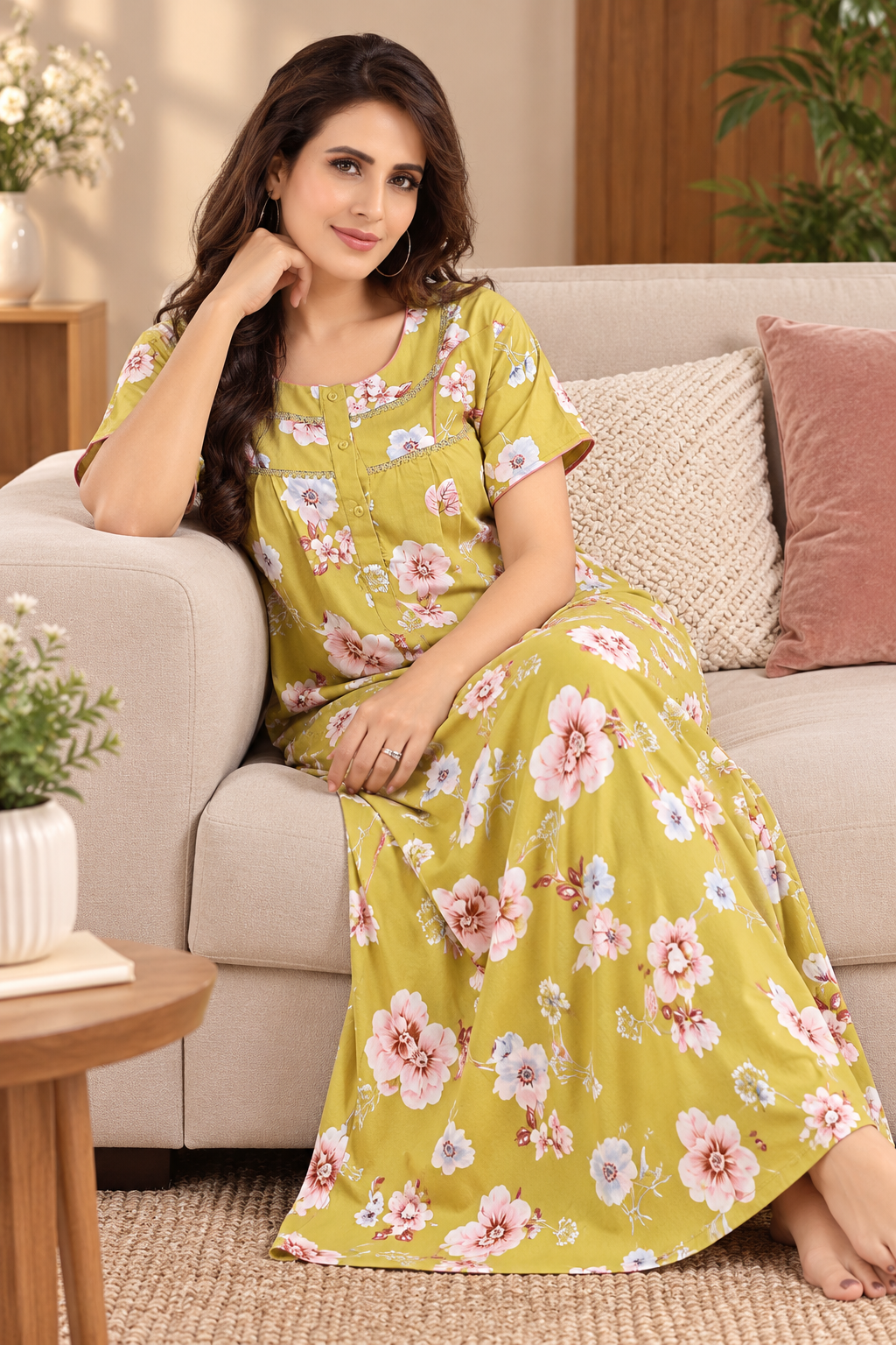 Jammies Haven Premium Rayon Nighty for Women | Mustard Yellow