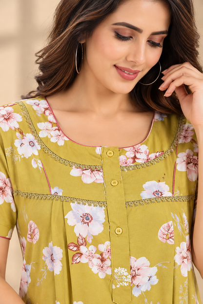 Jammies Haven Premium Rayon Nighty for Women | Mustard Yellow