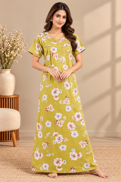 Jammies Haven Premium Rayon Nighty for Women | Mustard Yellow