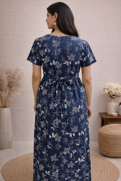 Zipless Cotton Maternity & Feeding Nightgown | Pregnancy | Slate Blue