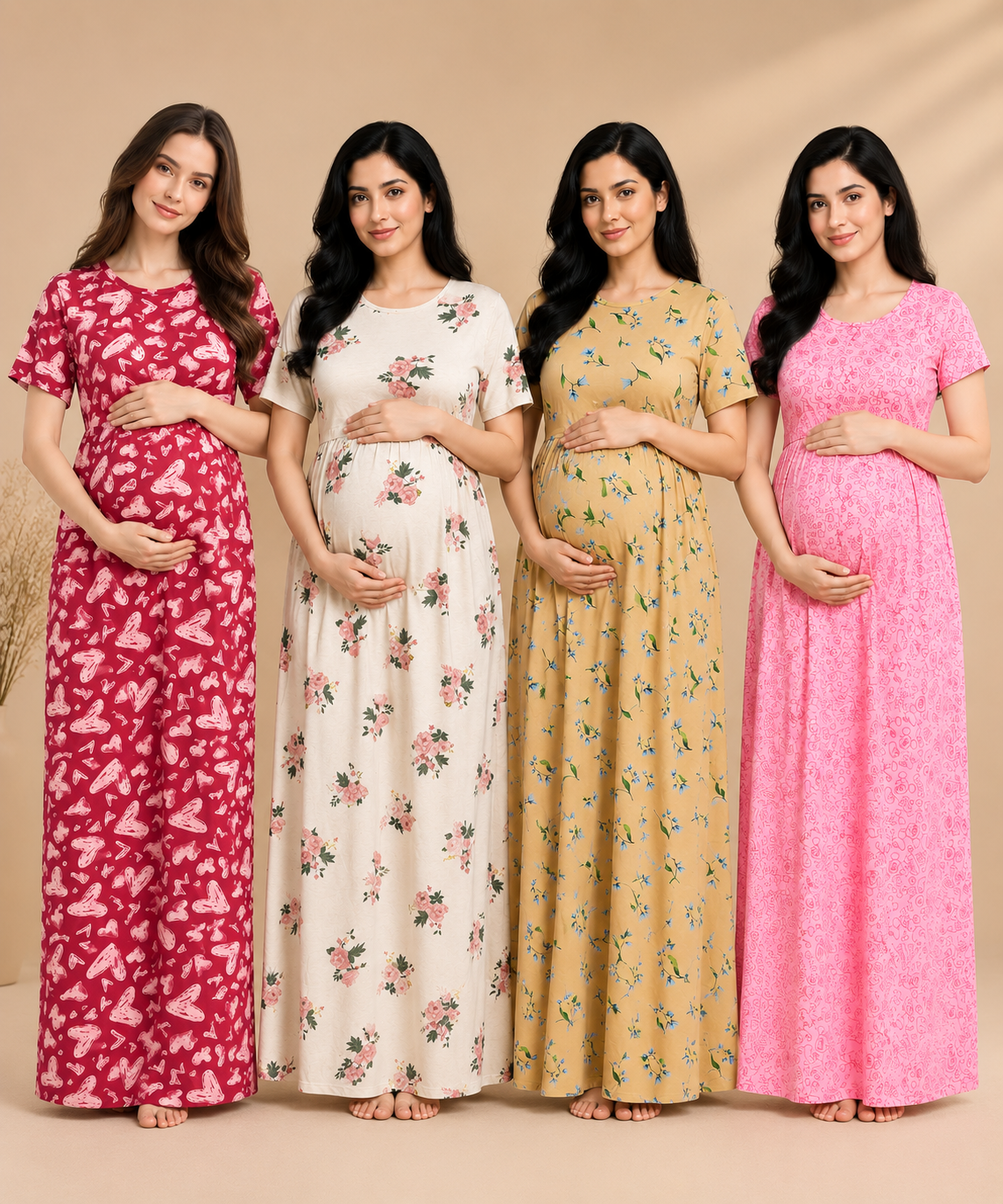 Zipless Cotton Maternity & Feeding Nightgown Combo Offer