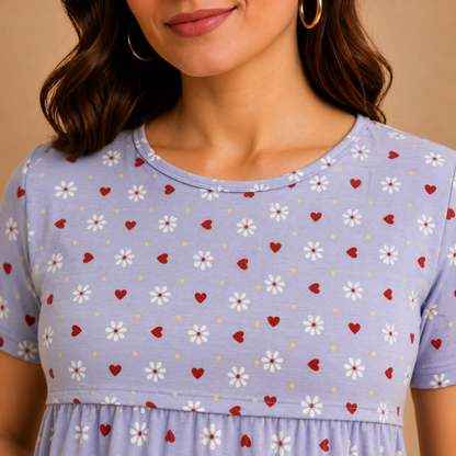 Zipless Cotton Maternity & Feeding Nightgown | Pregnancy | Ice Blue