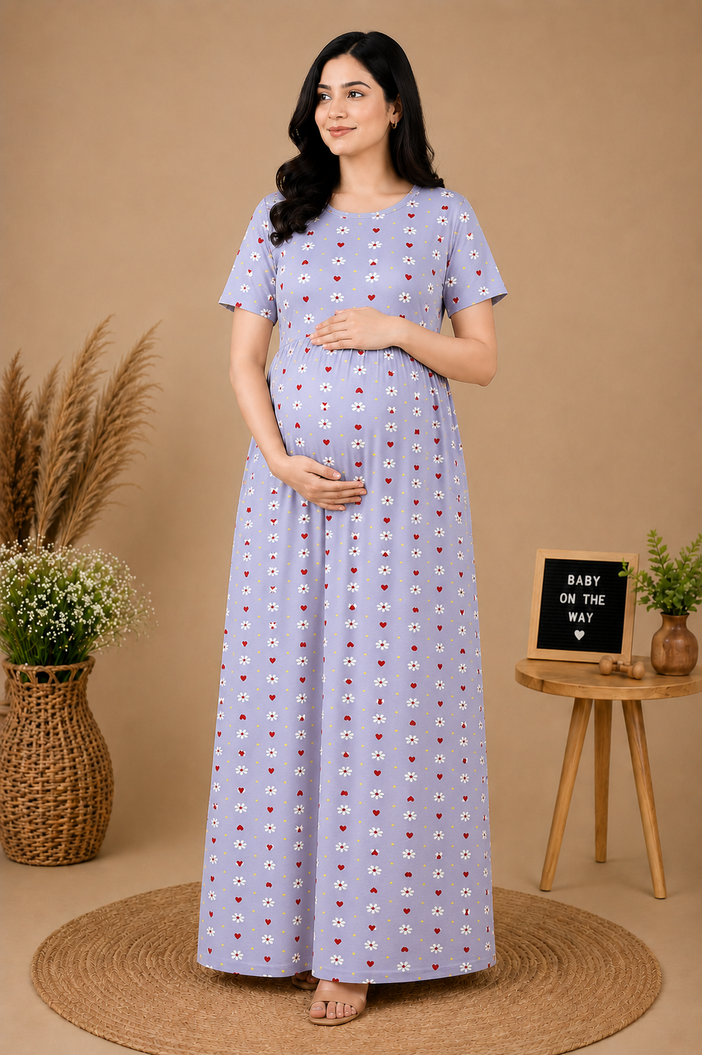 Zipless Cotton Maternity & Feeding Nightgown | Pregnancy | Ice Blue