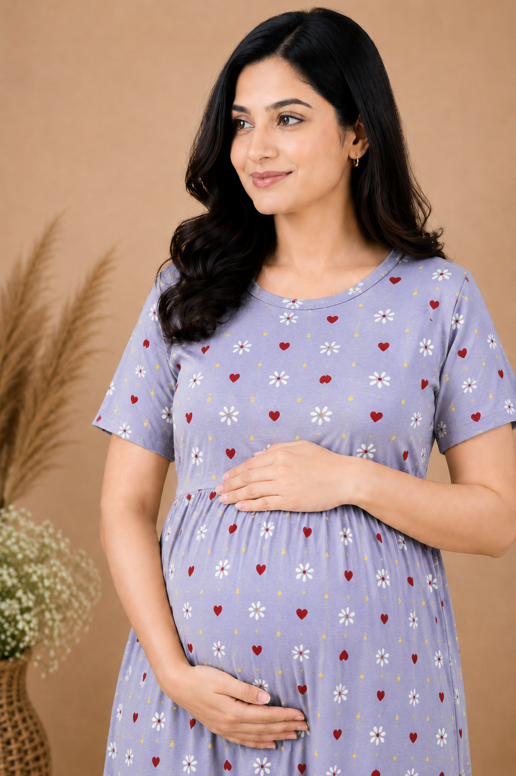Zipless Cotton Maternity & Feeding Nightgown | Pregnancy | Ice Blue