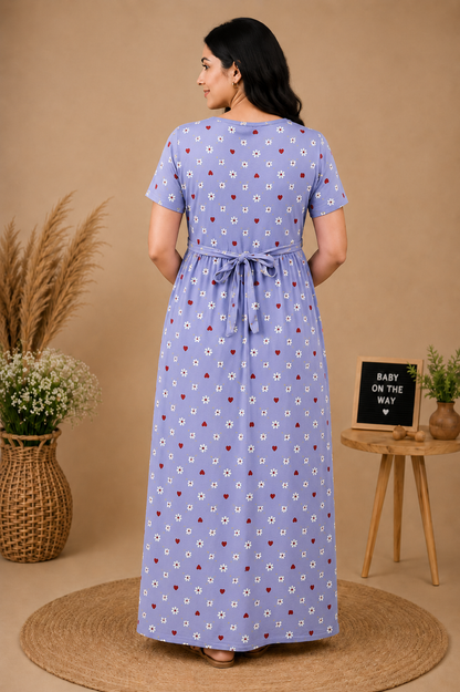 Zipless Cotton Maternity & Feeding Nightgown | Pregnancy | Ice Blue