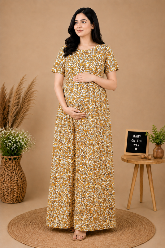 Zipless Cotton Maternity & Feeding Nightgown | Pregnancy | Honey Floral