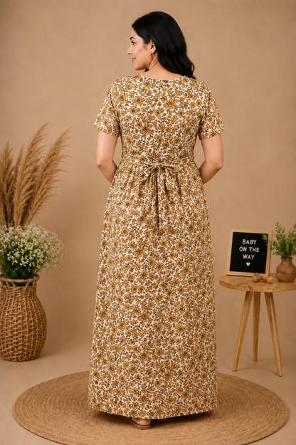 Zipless Cotton Maternity & Feeding Nightgown | Pregnancy | Honey Floral