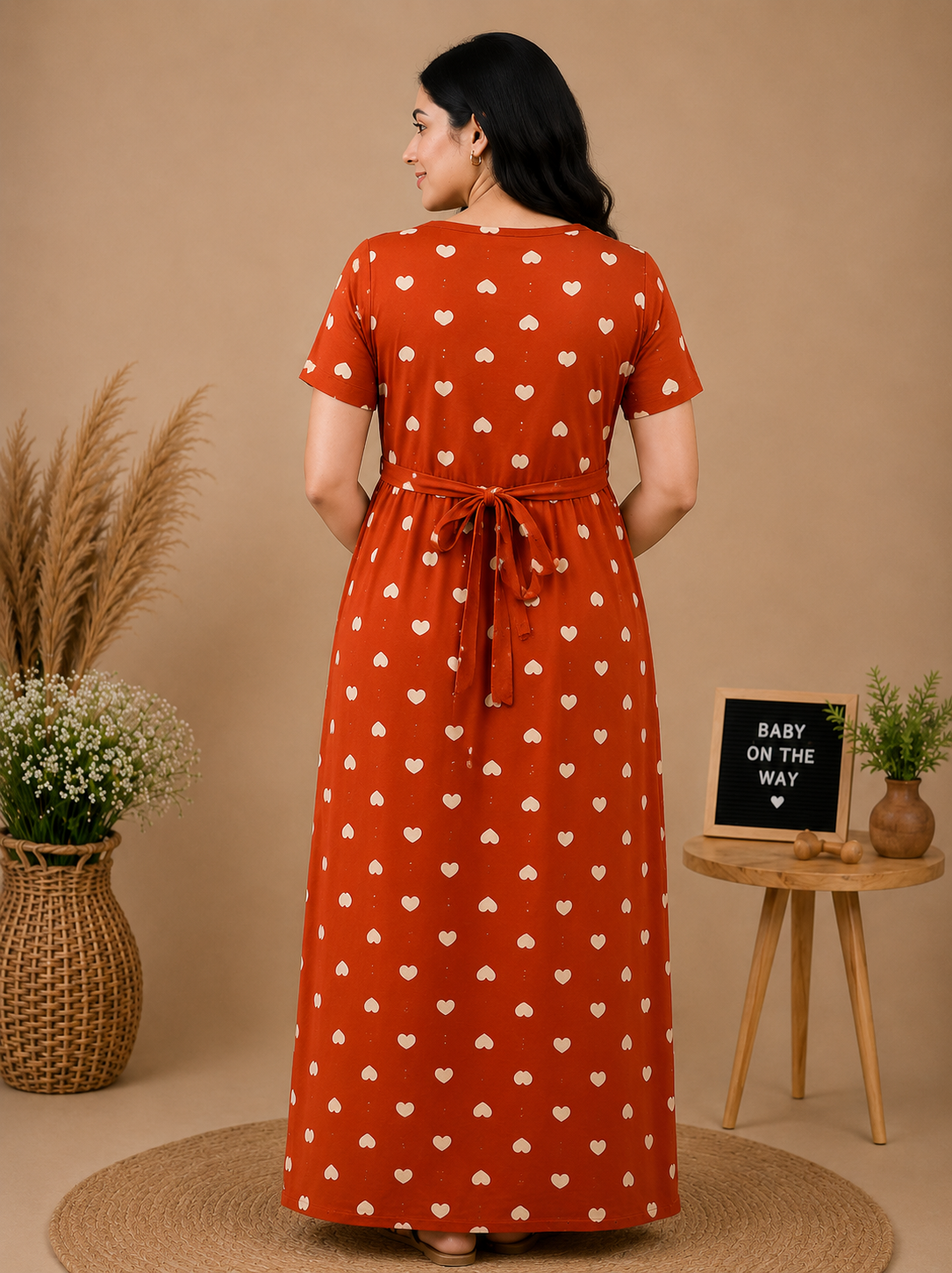 Zipless Cotton Maternity & Feeding Nightgown | Pregnancy | Rust Heart