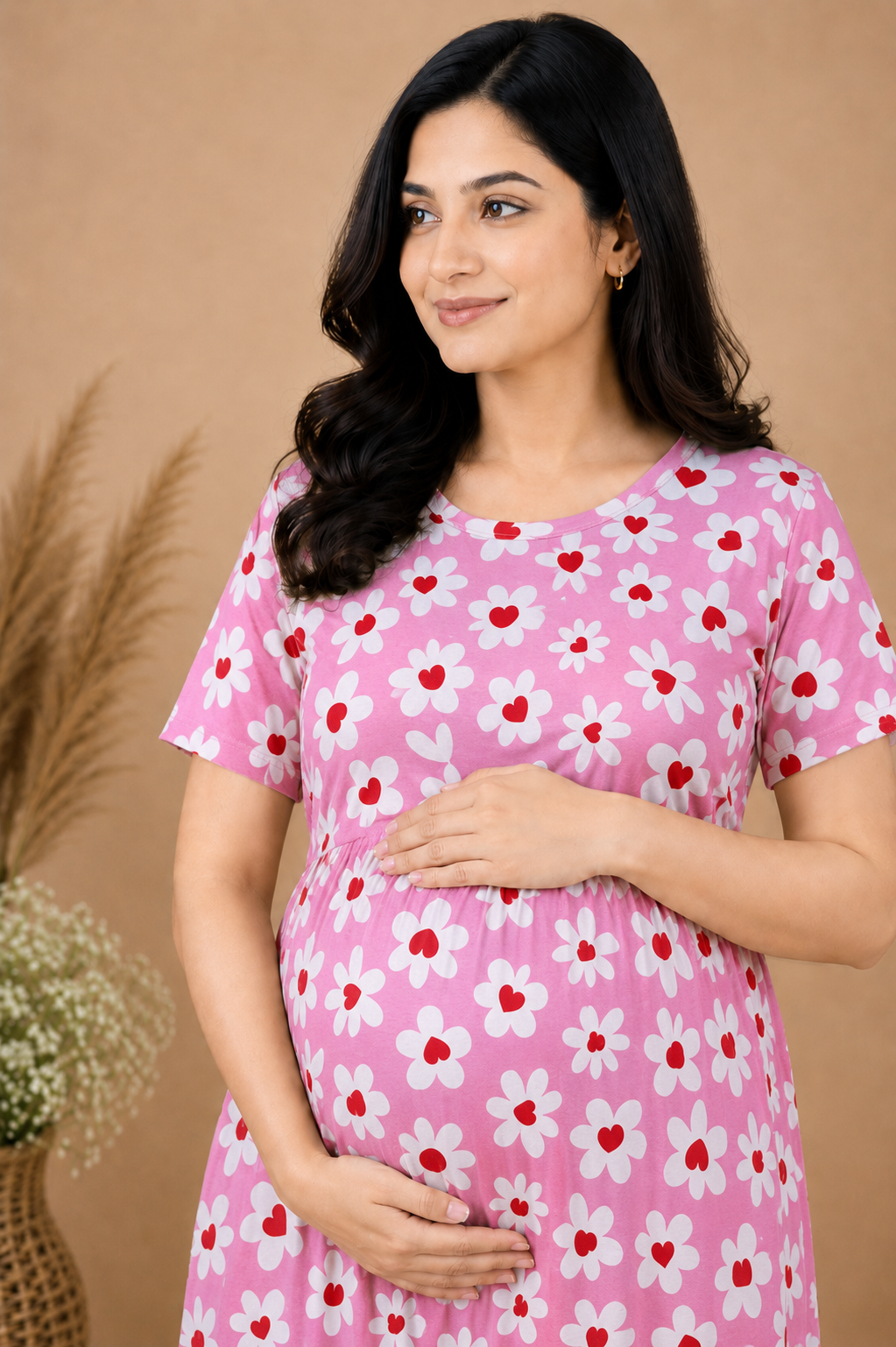 Zipless Cotton Maternity & Feeding Nightgown | Pregnancy | Bloom Pink