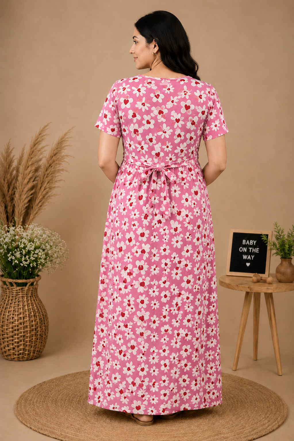 Zipless Cotton Maternity & Feeding Nightgown | Pregnancy | Bloom Pink
