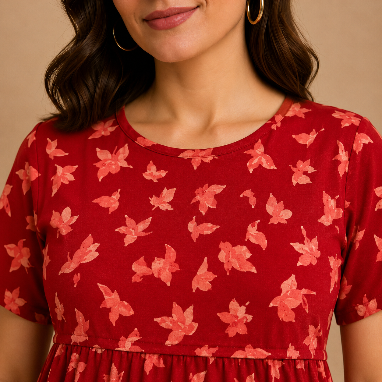 Zipless Cotton Maternity & Feeding Nightgown | Pregnancy | Red Autumn
