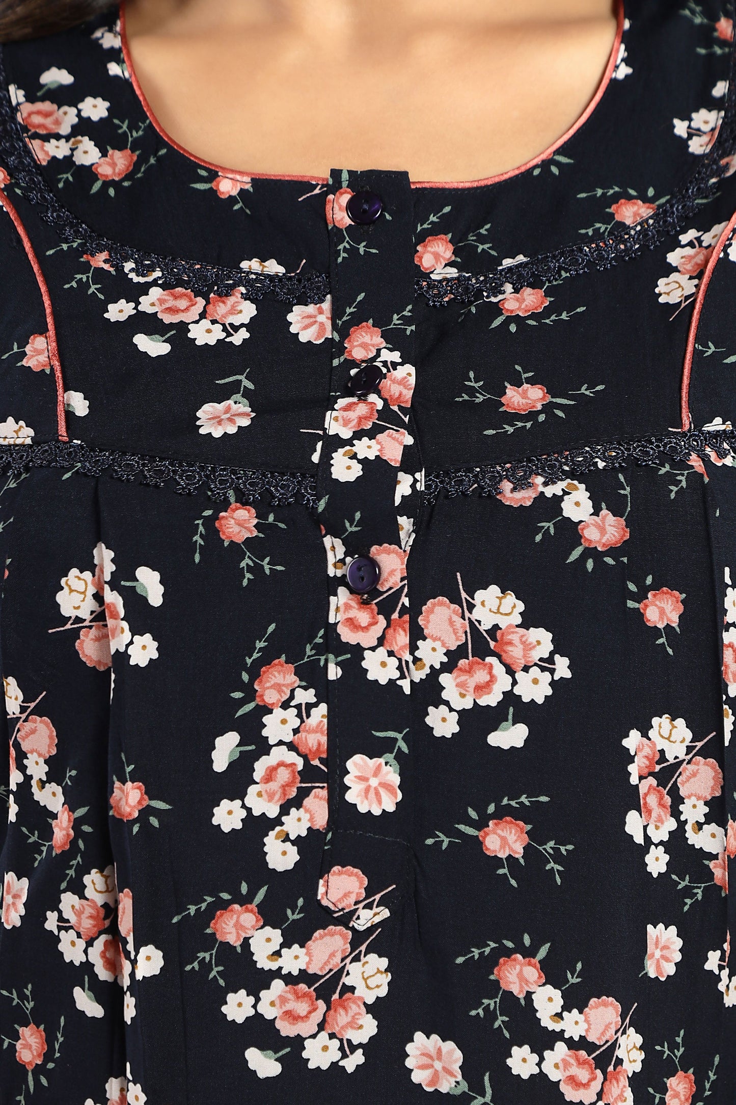 Jammies Haven Rayon Nighty in Dark Blue | Premium Nighty | Short Sleeve | Side Pocket
