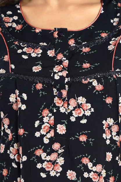 Jammies Haven Rayon Nighty in Dark Blue | Premium Nighty | Short Sleeve | Side Pocket