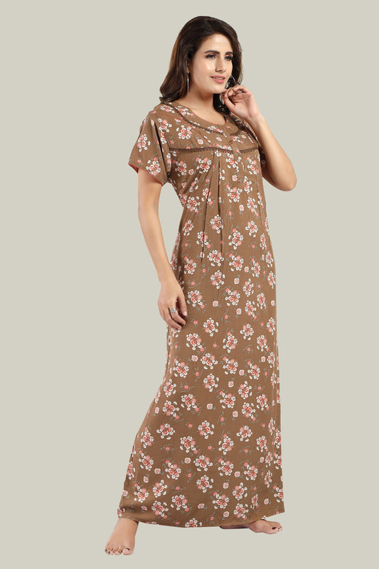 Jammies Haven Rayon Nighty in Dark Blue | Premium Nighty | Short Sleeve | Side Pocket