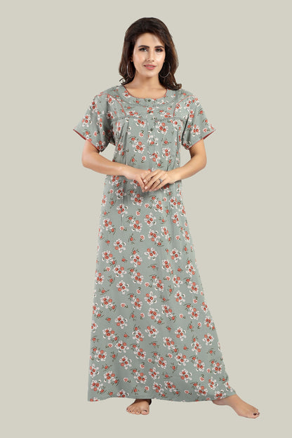 Jammies Haven Rayon Nighty in Dark Blue | Premium Nighty | Short Sleeve | Side Pocket
