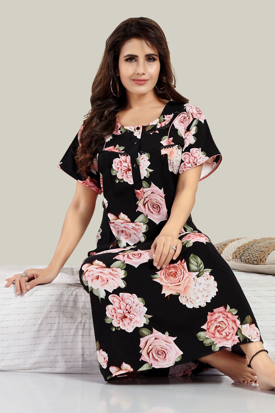 Jammies Haven Rayon Nighty in Light Green | Premium Nighty | Short Sleeve |Side Pocket | NRL
