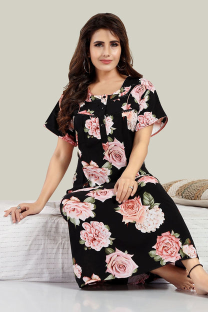 Jammies Haven Rayon Nighty in Light Green | Premium Nighty | Short Sleeve |Side Pocket | NRL