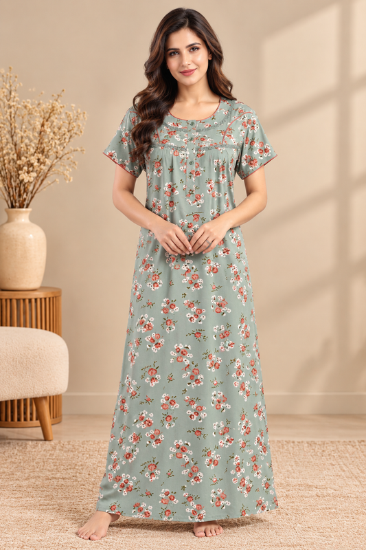 Jammies Haven Premium Rayon Nighty for Women | Sage Green