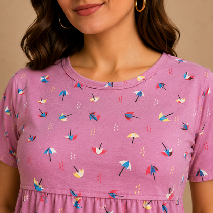 Zipless Cotton Maternity & Feeding Nightgown | Pregnancy | Pink Umb