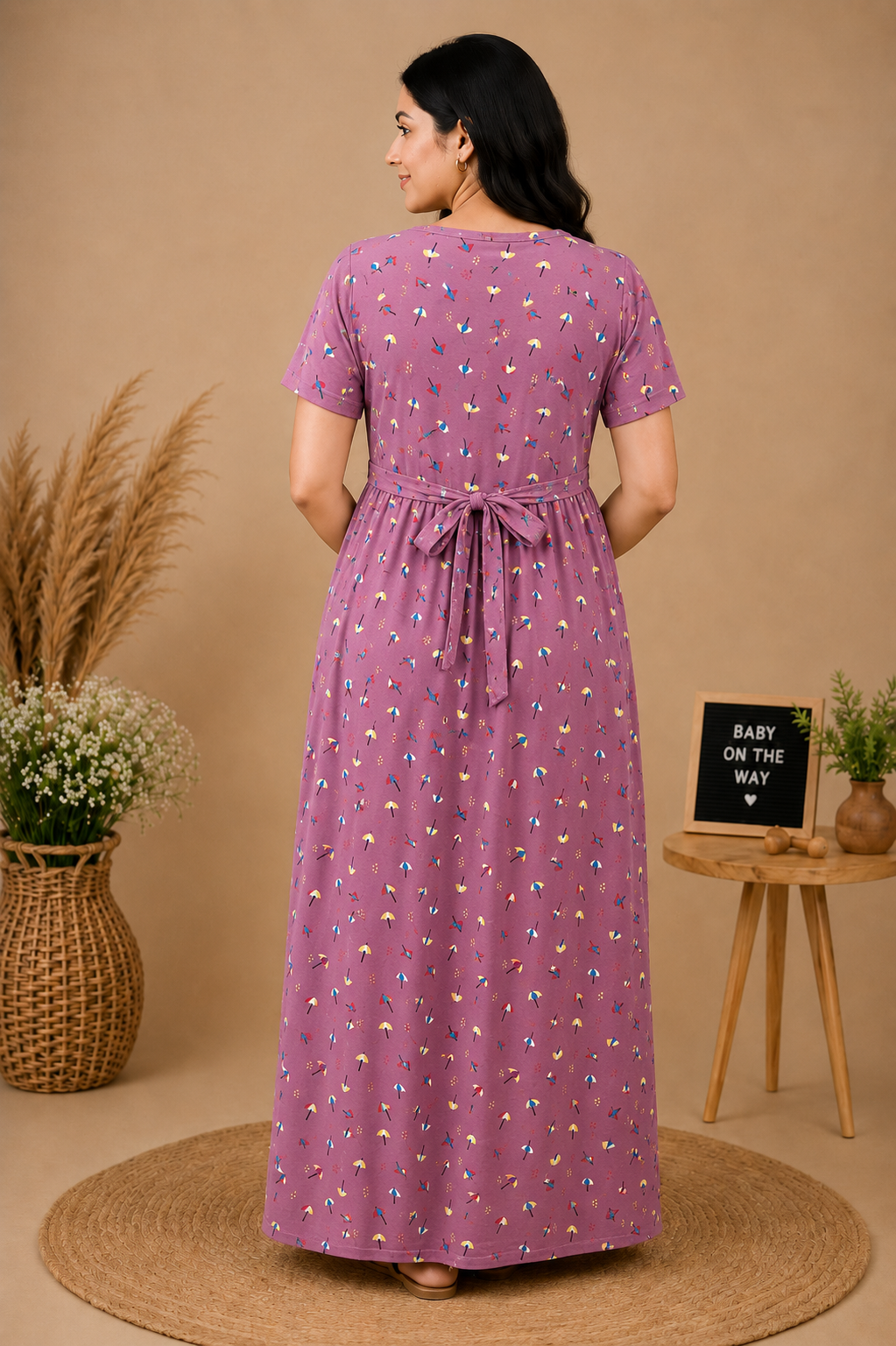 Zipless Cotton Maternity & Feeding Nightgown | Pregnancy | Pink Umb