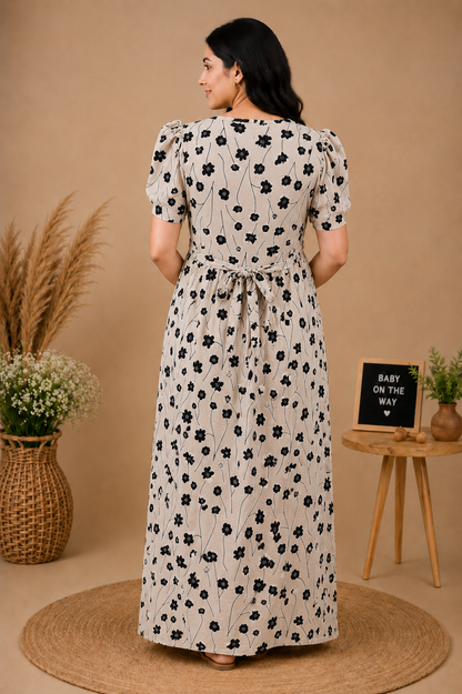 Zipless Cotton Maternity & Feeding Nightgown | Pregnancy | Sandy Floral