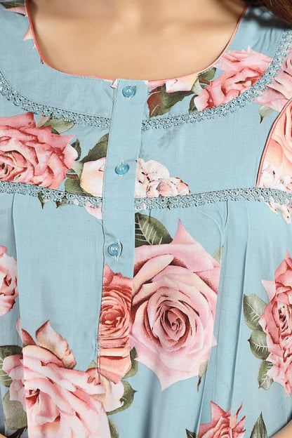 Jammies Haven Rayon Nighty in Sky Blue | Premium Nighty | Short Sleeve |Side Pocket | NRL