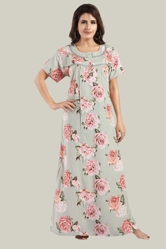 Jammies Haven Rayon Nighty in Light Green | Premium Nighty | Short Sleeve |Side Pocket | NRL