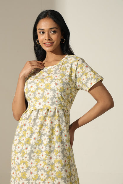 Jammies Haven Feeding Gown – Zipless Cotton Maternity & Nursing Gown for Pregnancy & Postpartum | ILTGFD02
