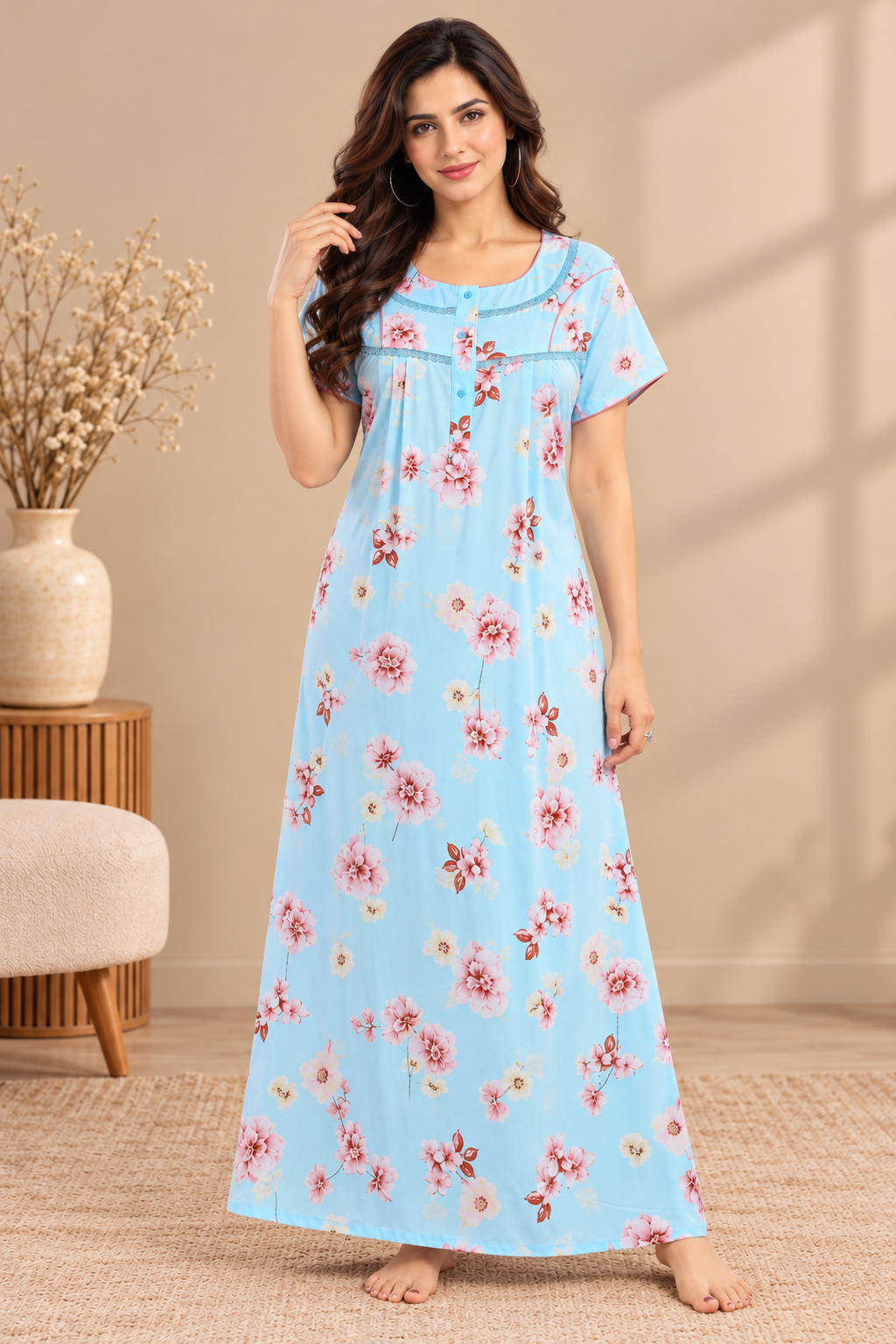 Jammies Haven Premium Rayon Nighty for Women | Ocean Blue